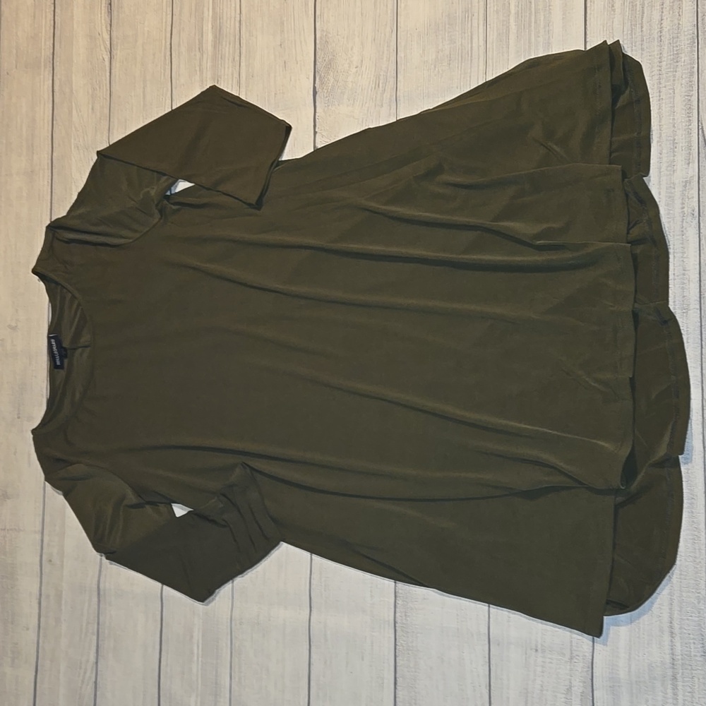 Nina Leonard 3/4 Sleeve Stretch Knit Trapeze Dress Olive Green Size L NWOT